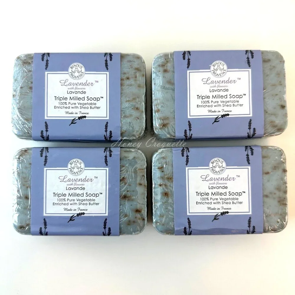 4 X Trader Joe's Bisous de Provence Lavender with Flowers Triple Milled Soap